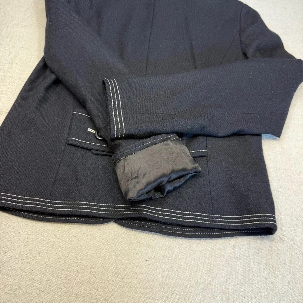 GAP Jacket Black Wool Blend Collared White Stitch Trim Pockets Lined Size Med - Picture 14 of 16